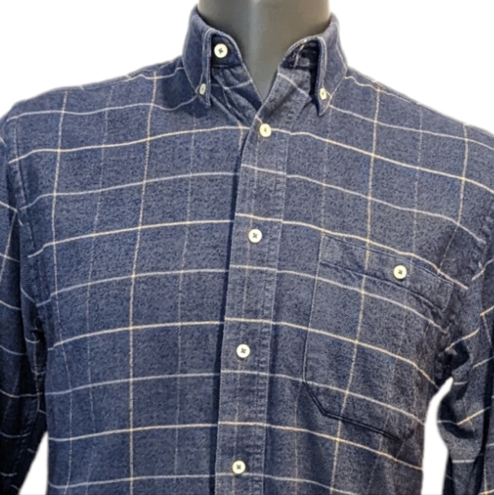 2/$20 Vintage Harvie & Crosbie Blue Windowpane Flannel Shirt Small